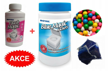 STARTOVACÍ BALÍČEK Blue Magic Aut Sachets BUBBLE GUM v dóze 20ks+FLUSH Magic 250ml 